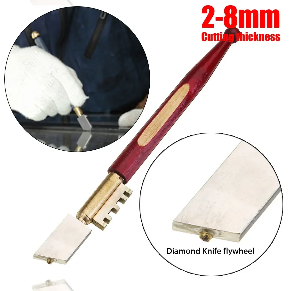 

Portable Glass Cutter Self-Lubricating Carbide Wheel Blade Diamond Tip Glass Cutter Knife Wooden Handle Tool