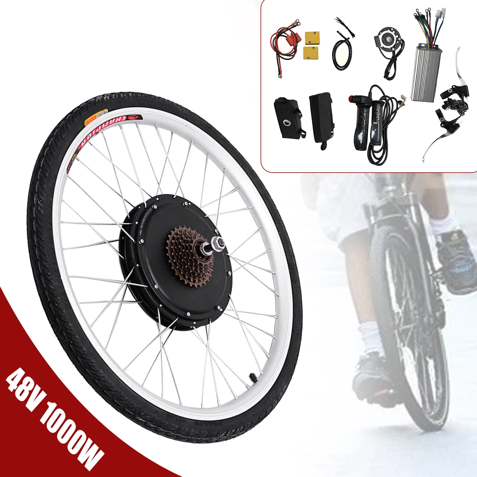 48V 1000W 26 inch Electric Bike Motor Hub Conversion Set Bicycle Rear Wheel Set Electric Bicycle Hub Black