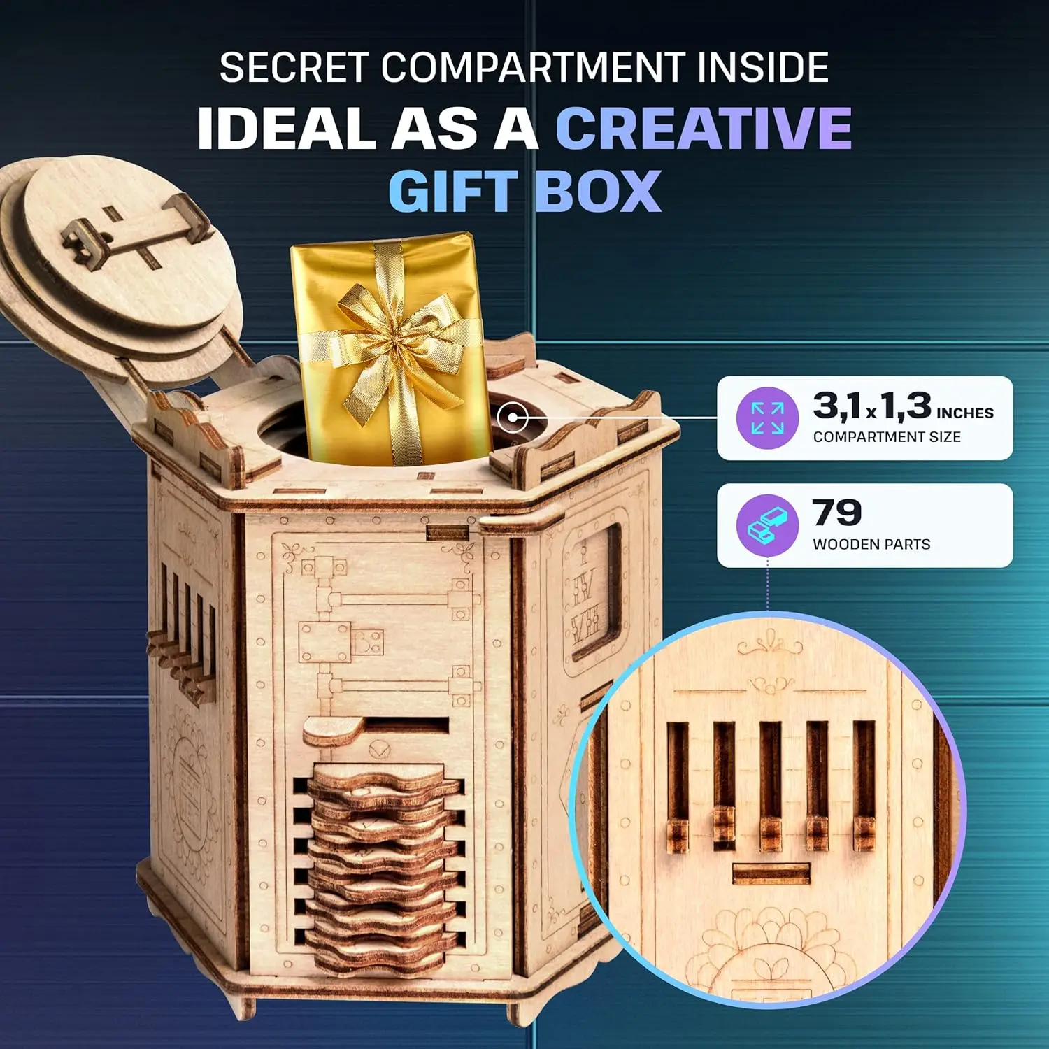 Fort Knox Box PRO 3D Puzzle Game - 3 in 1 Puzzle Box Model Building Escape Room Game - Wooden Puzzle & Wooden Puzzles - Gift Box