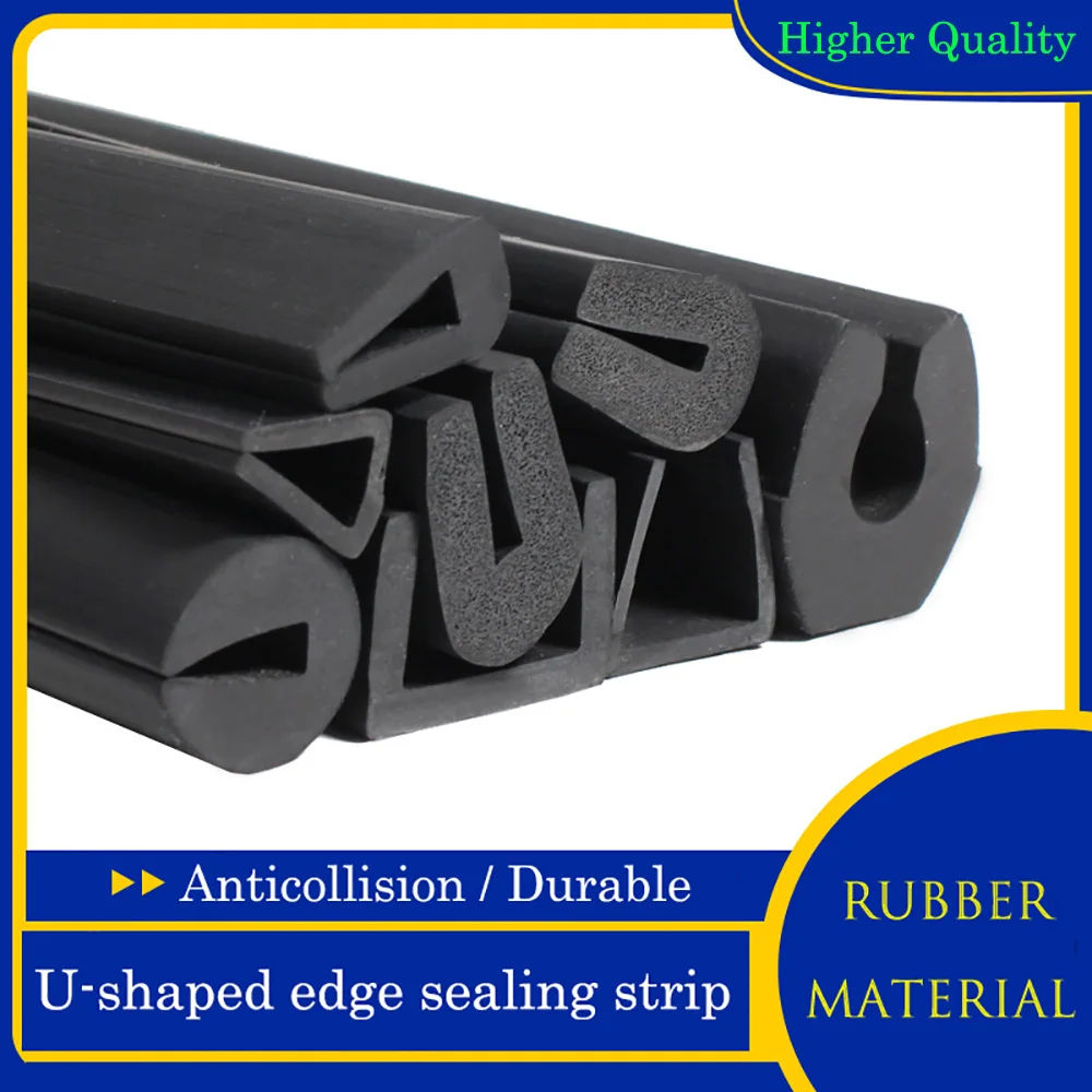 Black Rubber U-Shape Edging Seal Strip Solid Gasket Window Car Door Frameless Glass Metal Panel Edge Anti-Collision Weatherstrip