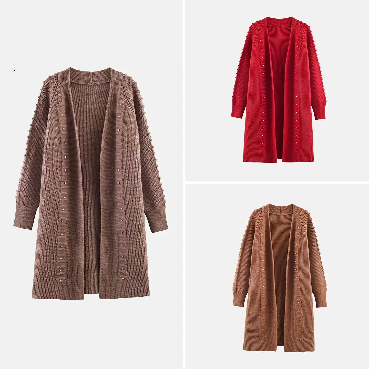 

Модный вязаный кардиган с заклепками для женщин, универсальный, на все случаи жизни, зимний, новинка, бренд Z, стандартный крой, длинный рукав