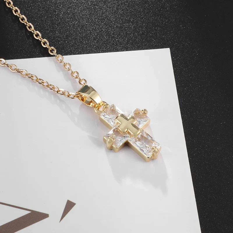 Delicate Crystal Cross Pendant Women Girls Necklace Elegant Party Wedding Jewelry Catholic Amulet Gift