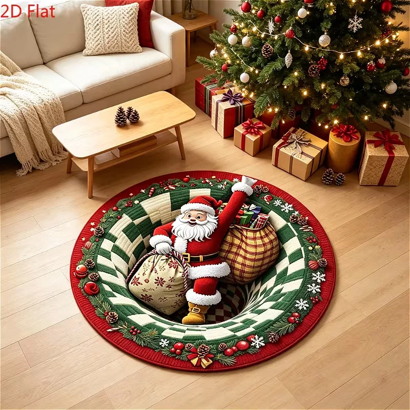 Halloween Crypt Scene 3D Optical Illusion Round Rug, Ghost Skeleton Black Cat Pumpkin Lantern Print, Household Decor Carpet