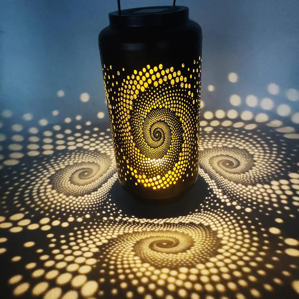

LED Solar Lantern Light Hollow Lantern Spring Projection Light Wrought Iron Hanging Lamps Outdoor Gardening Yard Art Decoration