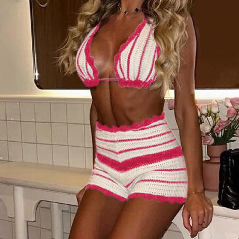 نمط جديد الحياكة الملمس مثير الجوف خارج ملابس السباحة الاخفاء المرأة الصيف عطلة عادية بيكيني السراويل دعوى