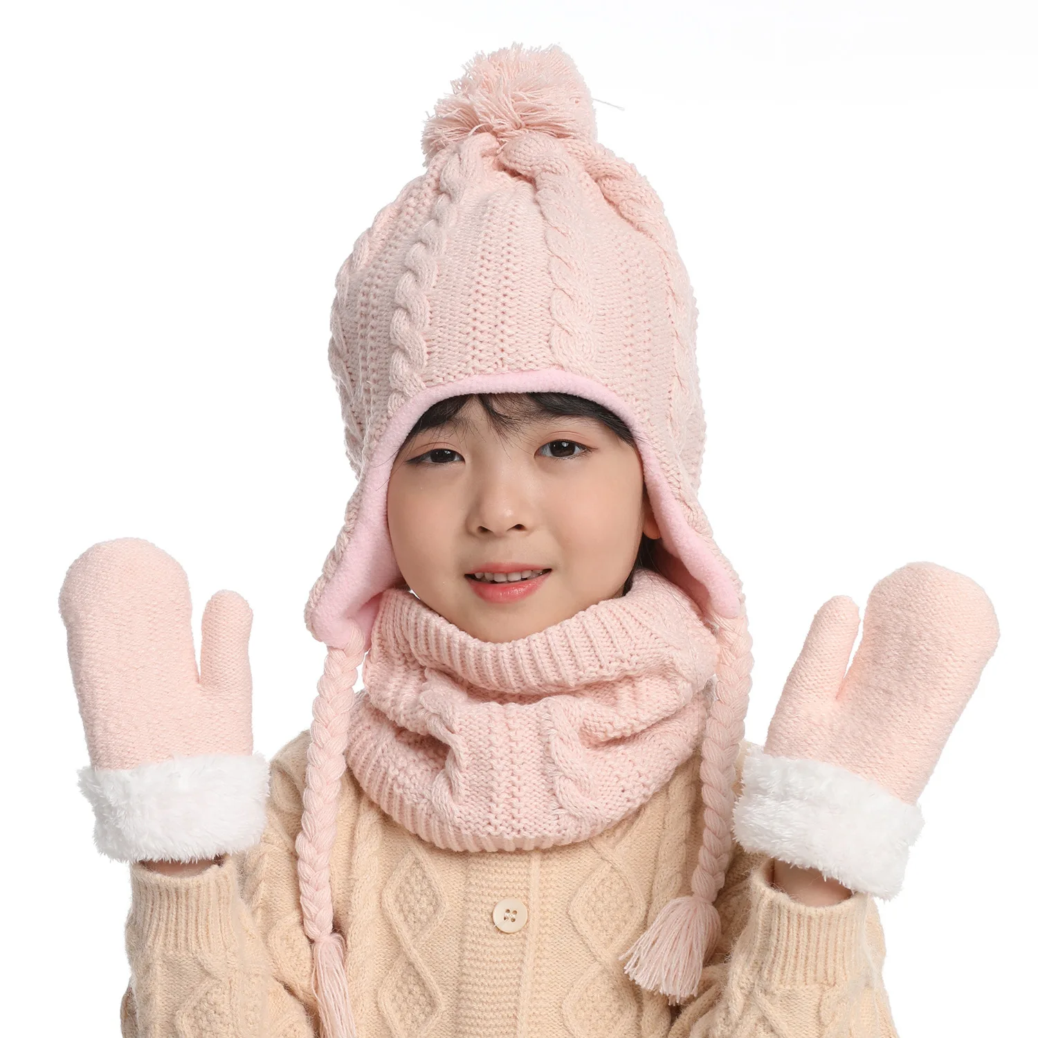 

3pcs/set Winter Baby Kids Hat Gloves Scarf Fur Toddler Girl Boy Cloth Set Snow Outfit Beanie Scarves Children Suits Baby Shawls