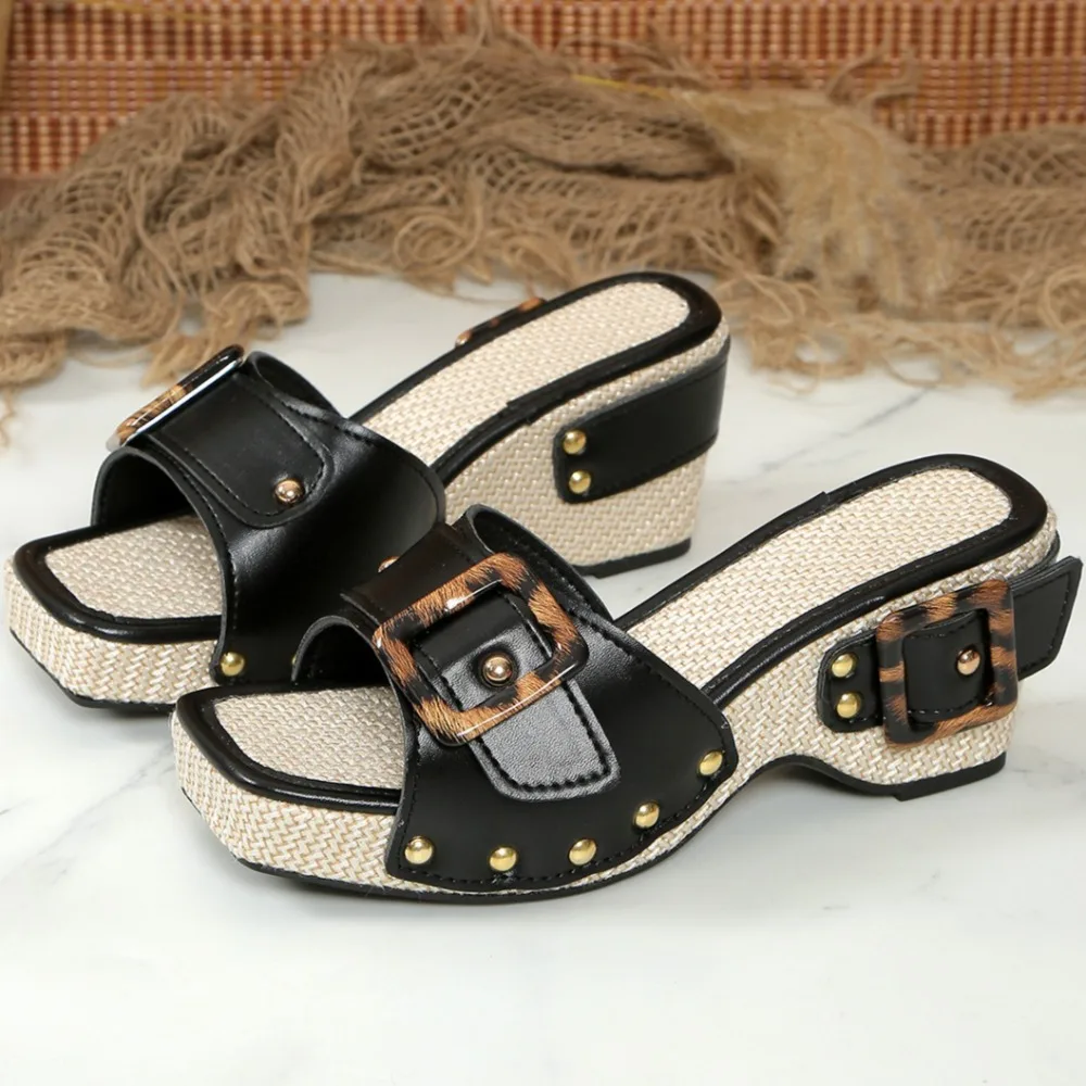 Rivet Slippers Women Outside Trendy New Platform Wedge Sandals Women's High Heeled Slippers Studded Sandals Fashion