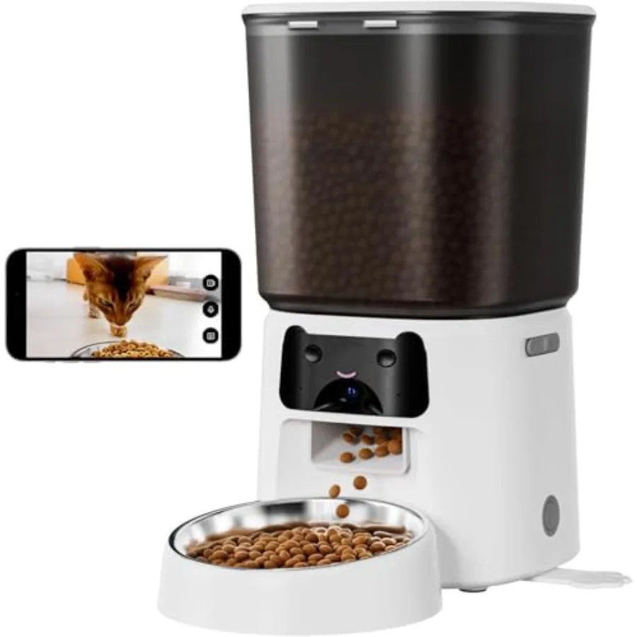 

Smart Automatic Cat Feeder with Camera 4L WiFi 1080P HD Video Night Vision Voice Call Motion Detection Dual Power Supply Stainl