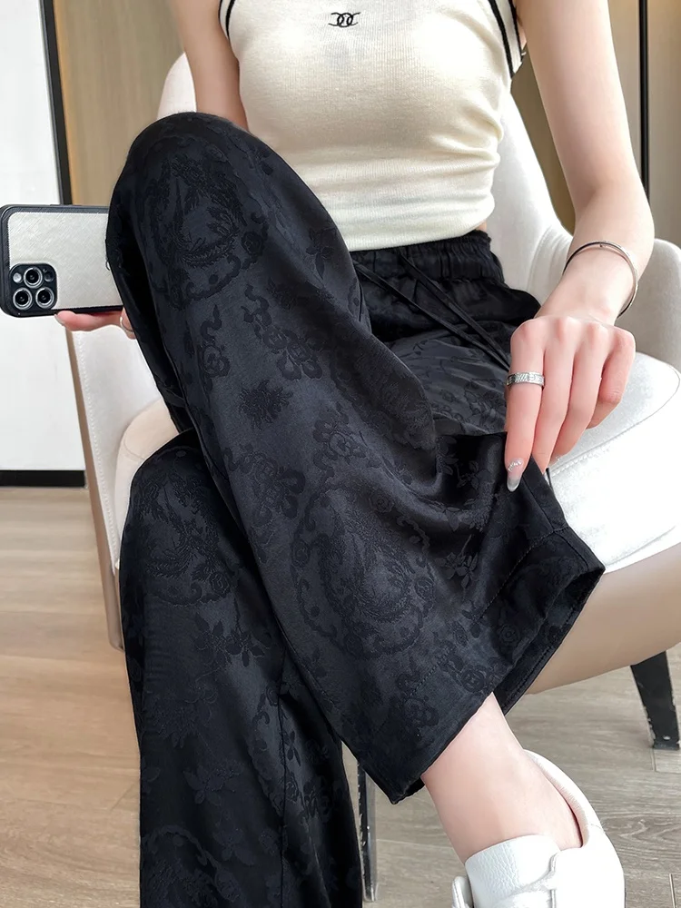 Pink Wide Leg Pants Women's Thin Summer Straight Acetate Silk Loose Lazy Drape New Chinese Style Pants High Waist Straight Tube