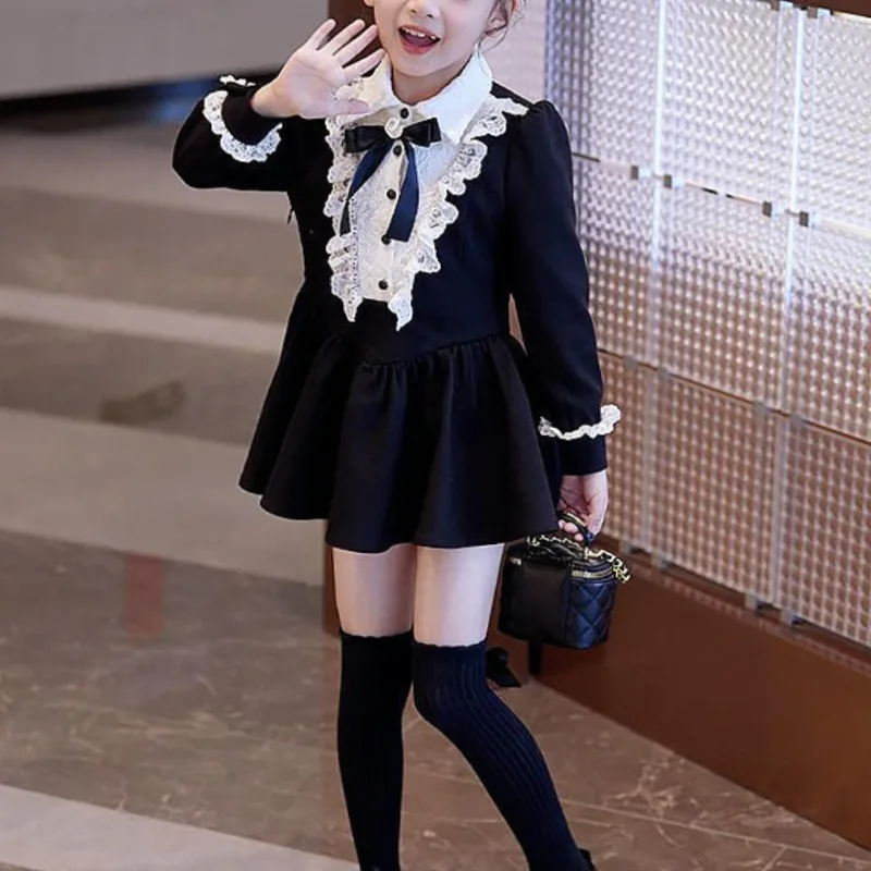 

Long Sleeve Knitted Casual Versatile Y2K Kids Children's Clothing Dresses Girls' Autumn Winter New Fashion Polo Collar Pullover