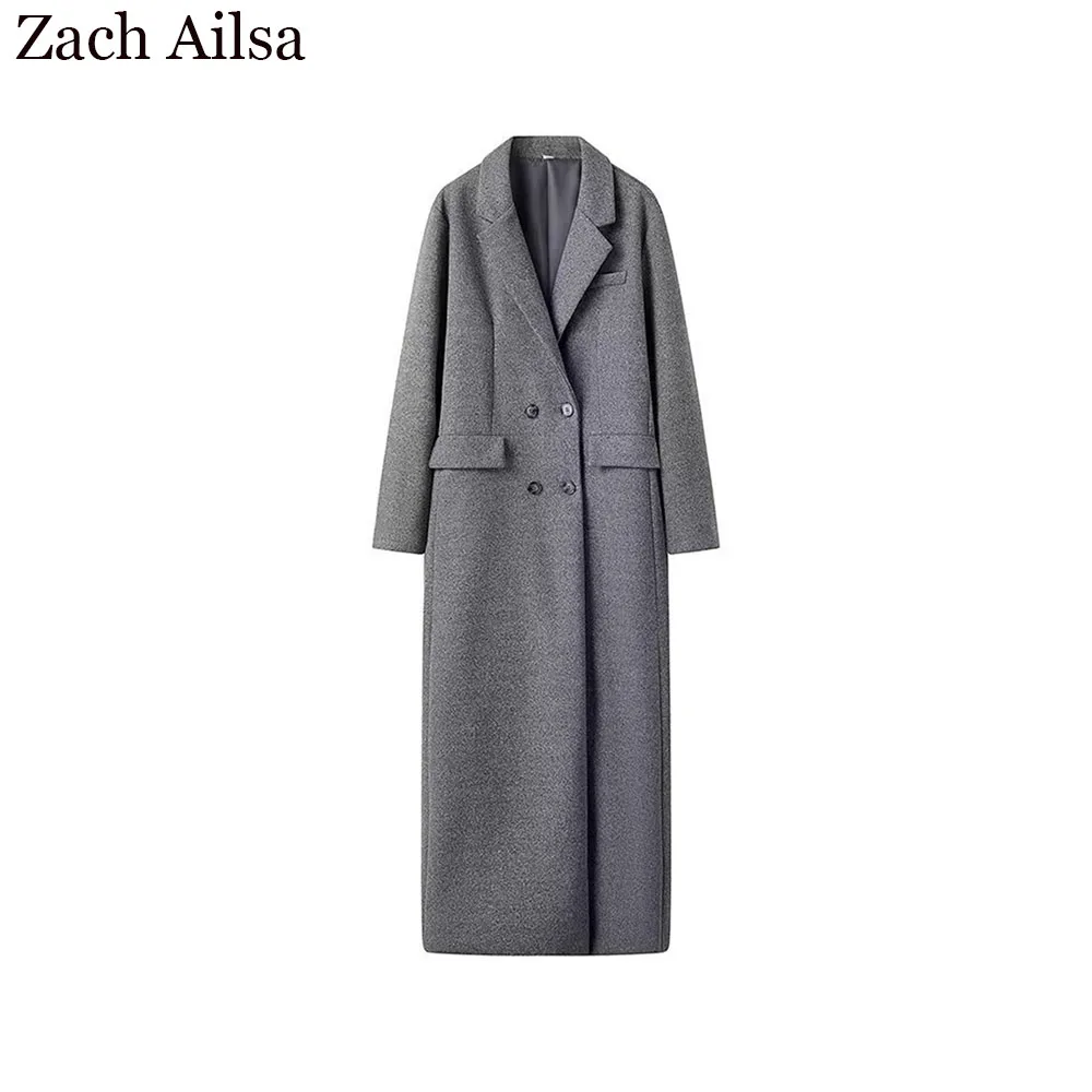 

Autumn new women's clothing French niche fashion versatile double breasted casual long woolen jacket