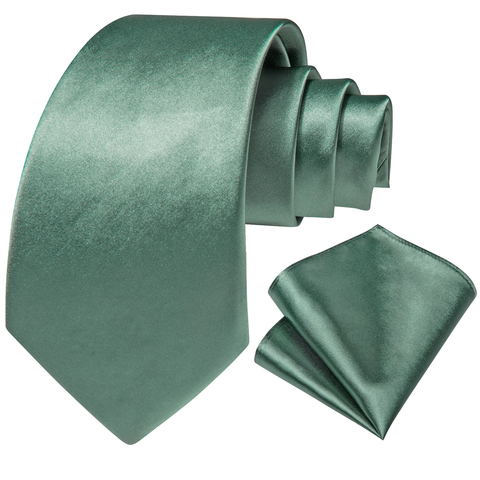 2022 New Sage Green Solid Silk Men\'s Neck Tie Set Pocket Square Cufflinks 8cm Wide 150cm Length Ties for Men Accessories Gift
