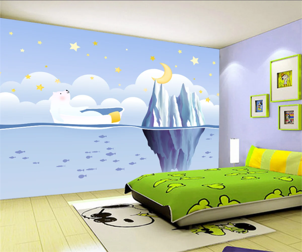

Custom size mural Arctic snow mountain white cloud sea cartoon background 3d wallpaper children's room decorative painting