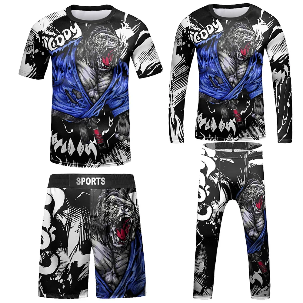 เด็ก MMA Compression JERSEY BJJ Rashguard เด็กผู้หญิงเสื้อผ้าชุดมวยเสื้อยืดกางเกงขาสั้นหมีเสื้อกางเกงชุดชุด