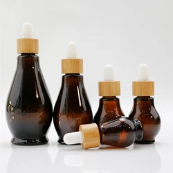 Bruin Kalebas Glas Etherische Olie Dropper Fles Bamboe Draagbare Schoonheid Amber Geur Flesjes Zwarte Cosmetische Parfum Flacon