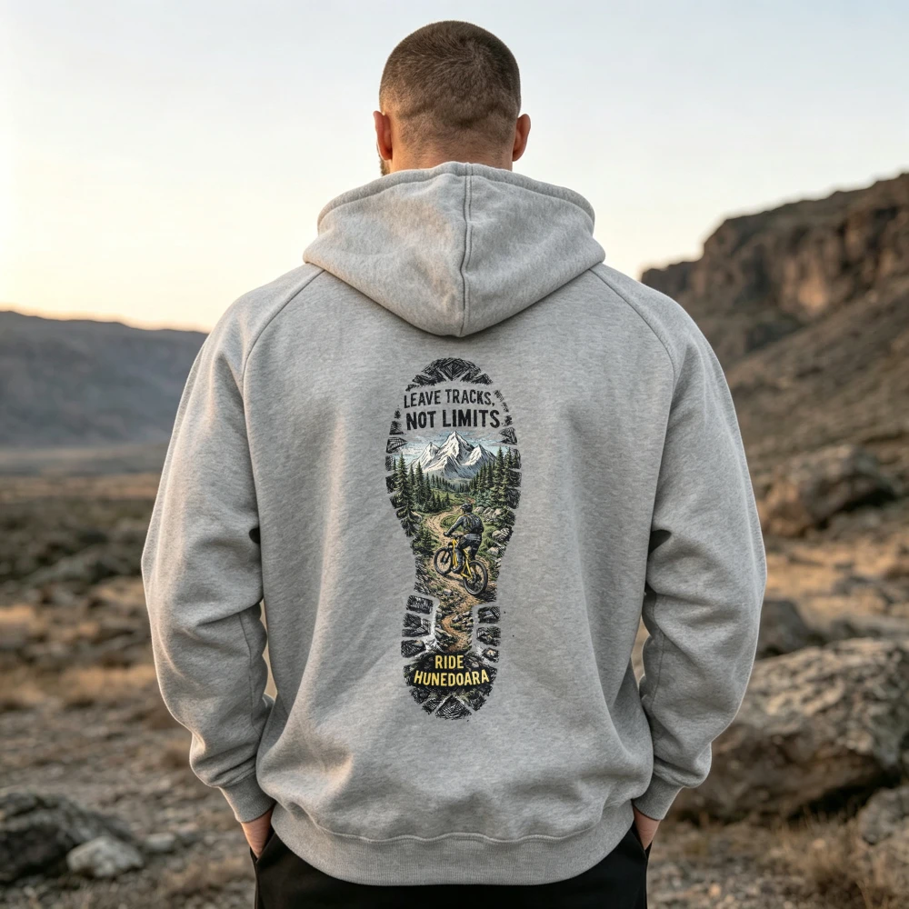 Leave Tracks Not Limits Mountain Bike Footprint Graphic Hoodie Forest Mountain Biking Nature Print Sweatshirt Cycling Casual Top