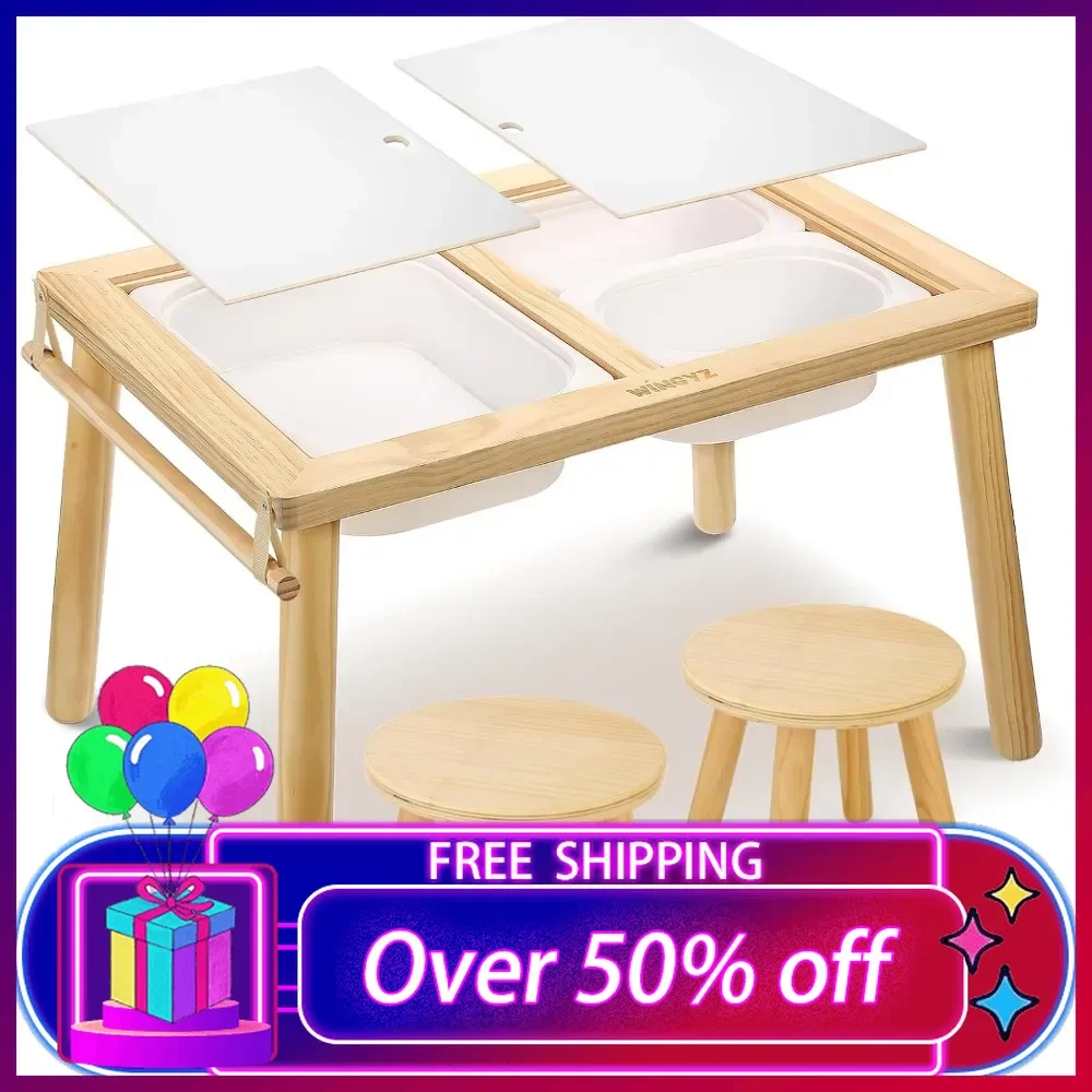 Juego de mesa y silla sensorial, mesa para niños 3 en 1 para jugar, estudio, arte, comedor, almacenamiento de juguetes, para niños pequeños, mesa de actividades con contenedores de almacenamiento