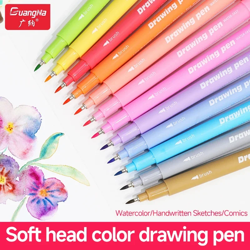 12 Colors Waterproof  Watercolor Pen Markers Pens,Soft Head Acrylic Nylon Markers Brush School DIY Graffiti Painting Coloring