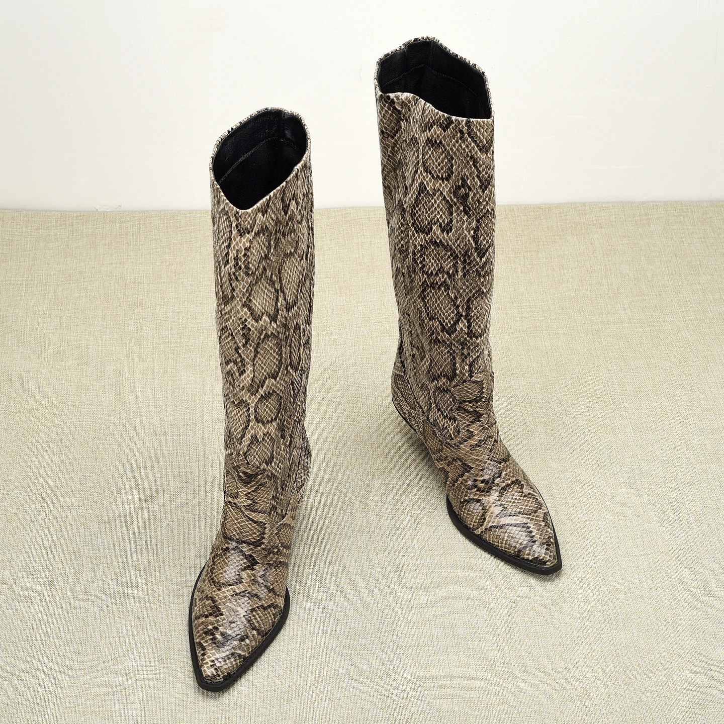 Sexy Snake Skin Pattern High Tube Knight Boots for Women Knee High Club Fashion Boots Comfortable mid Heel Rubber Outsole