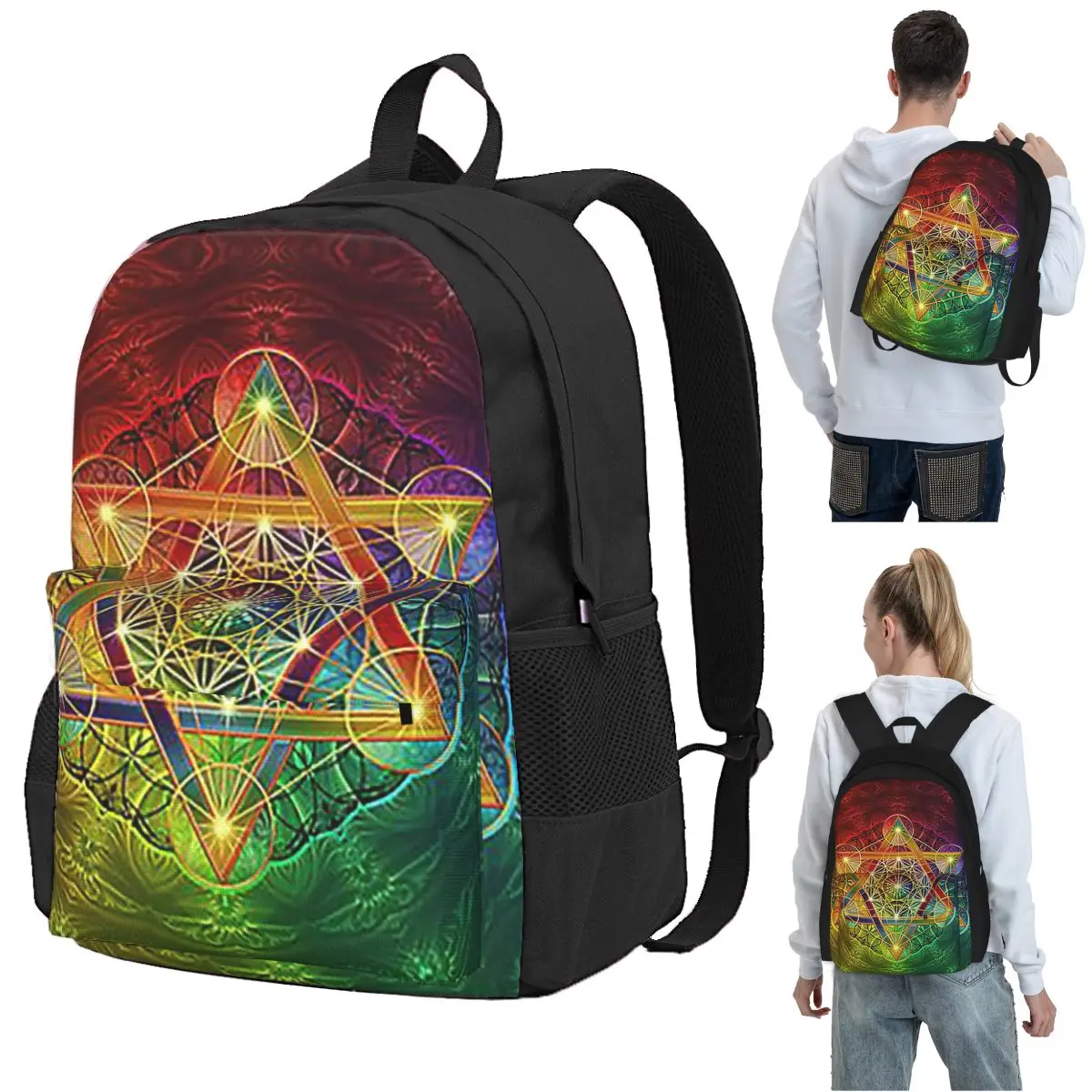 Metatron's Cube With Merkabah And Flower Of Life Backpack Student BookBag Kids School Bag Computer Shoulder Bags for Men