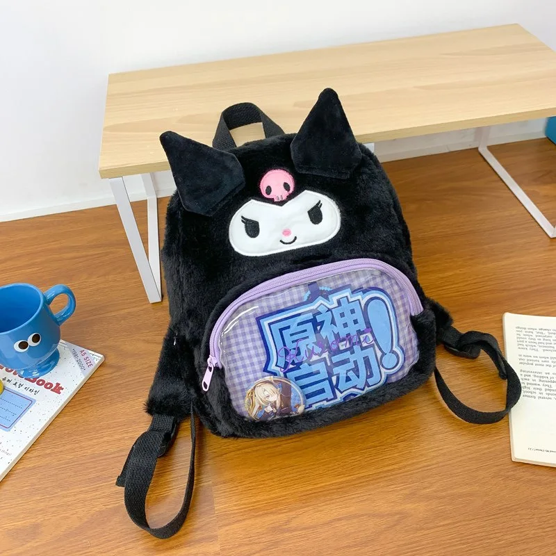 Cute Cartoon Kawaii Sanrioed Kuromi My Melody Cinnamoroll Hello Kitty Plush Backpack for Student Storage Pain Bag Backpack