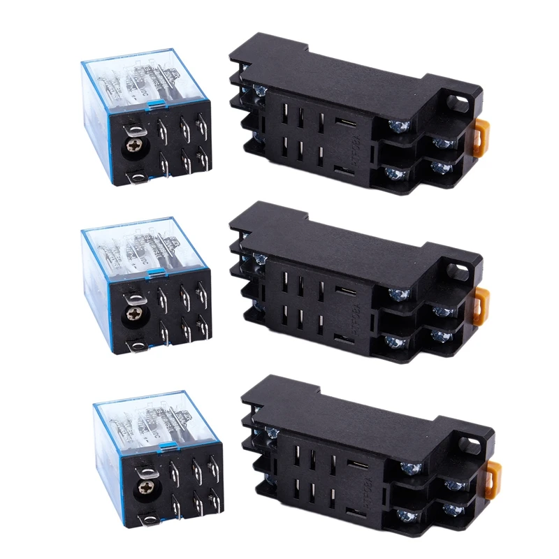 3X 12V DC لفائف الطاقة التقوية DPDT LY2NJ HH62P-L JQX-13F 10A مع قاعدة المقبس PTF08A