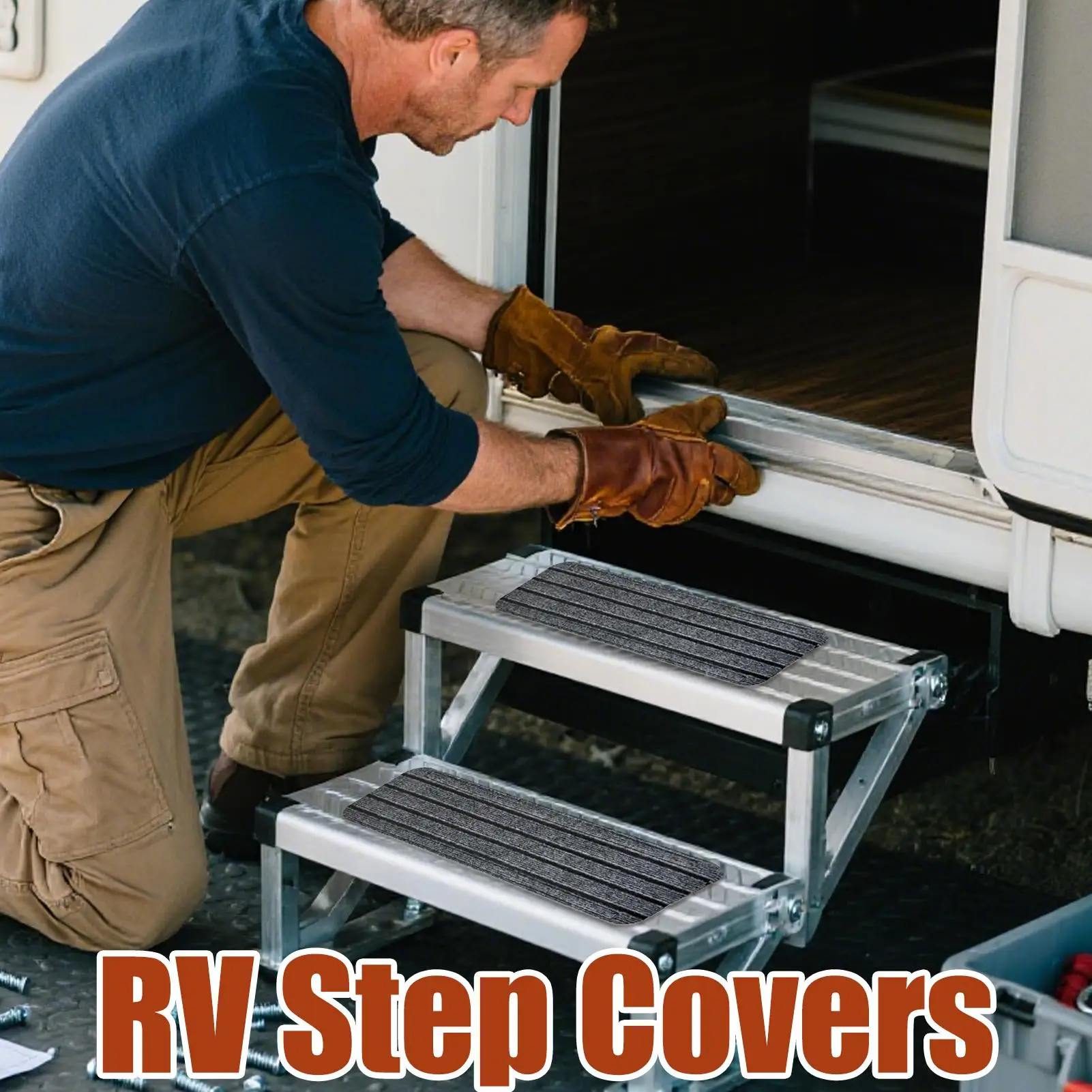 RV Step Rug 4 Pieces RV Carpet For Steps Stain-resistant Anti-slip Mat For Pet Vehicle Deck Travel Camping Car Truck Backyard