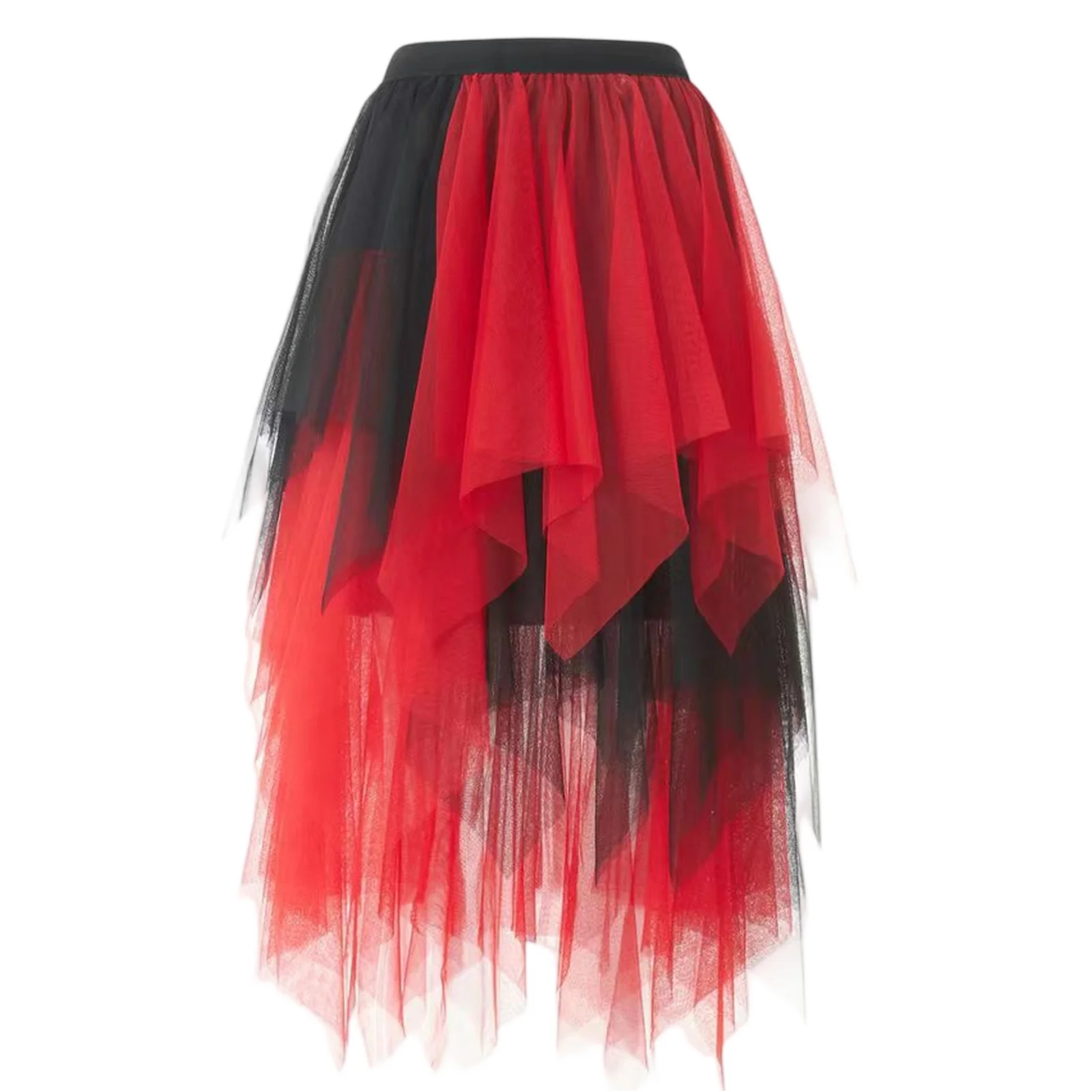 กระโปรงตาข่ายทรงไม่สมมาตร ความยาวปานกลาง กระโปรงไหมพรม เอวสูง กระโปรงอเนกประสงค์ กระโปรงครึ่งตัวสำหรับผู้หญิงช่วงฤดูใบไม้ผลิและฤดูใบไม้ร่วง