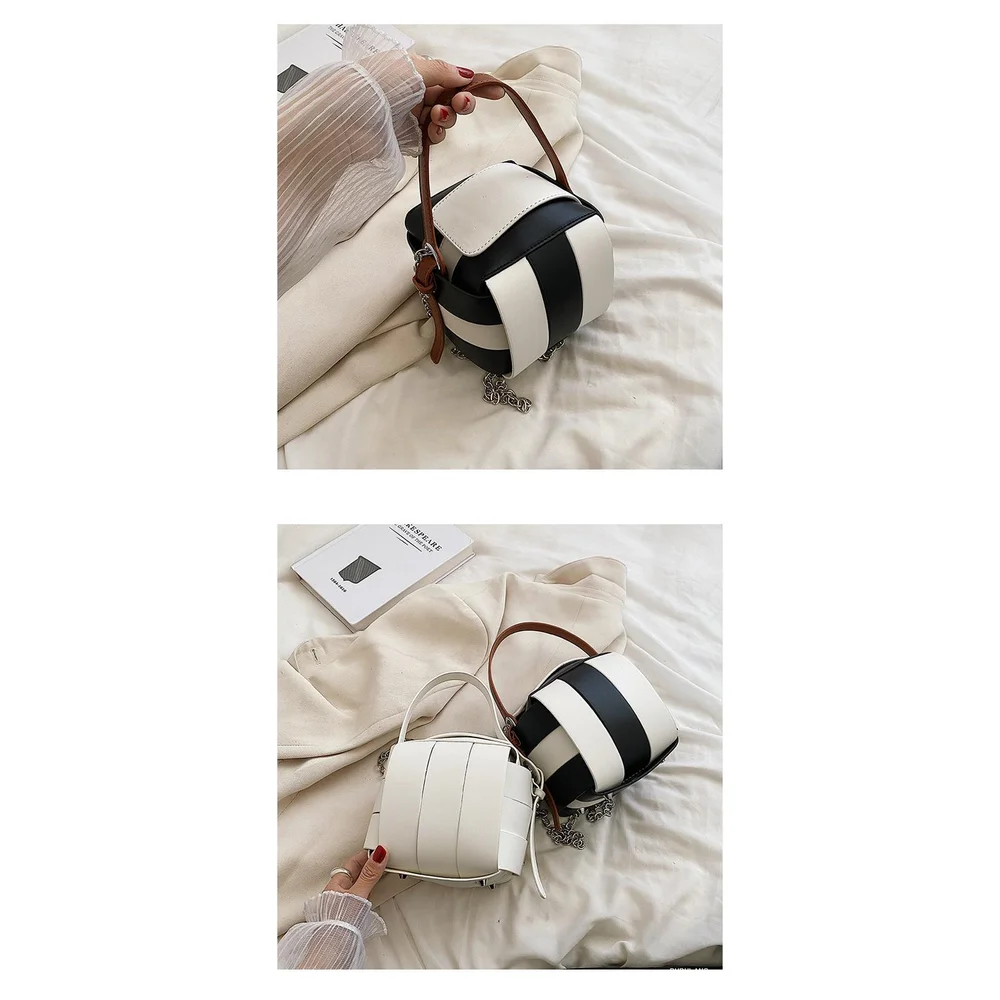 2025年新作 編み込みバケットバッグ トレンドチェーンスモールバッグ カラーコントラスト シングルショルダー クロスボディバッグ