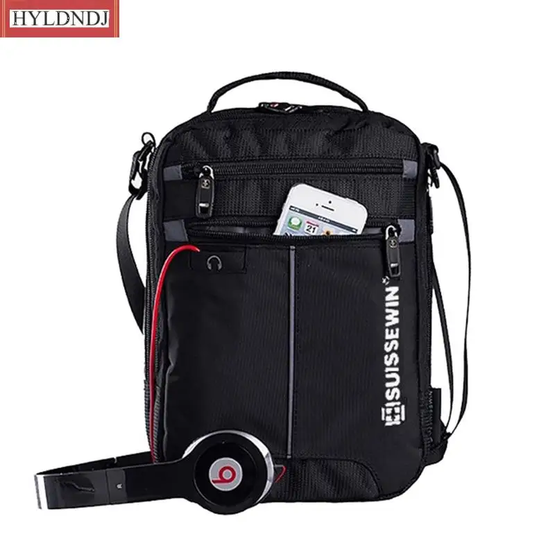 Bolsa Crossbody Suíça Masculina, Bolsa de Ombro, Maleta de Lazer, Pequena Bolsa Mensageiro, Tablets e Documentos, Preta, 9,7 polegadas, 11 polegadas