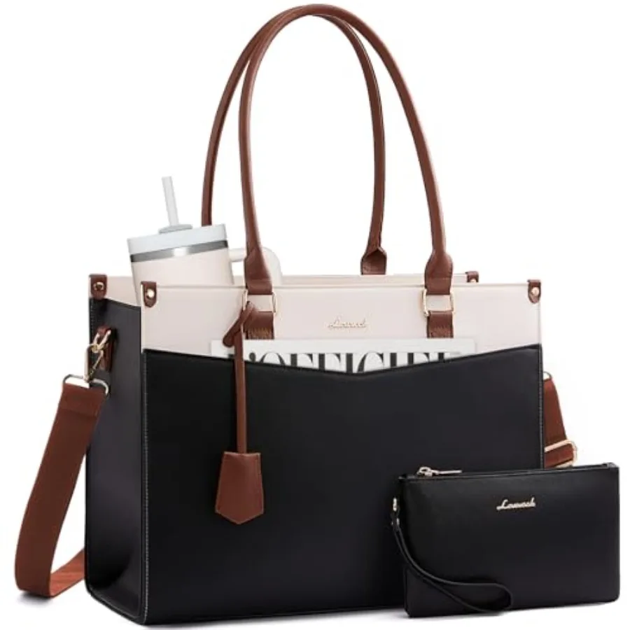 LOVEVOOK Laptop Bag for Women, 2--1 Tote Purse with Clutch and Cup Holder, Waterproof Briefcase for Work Travel