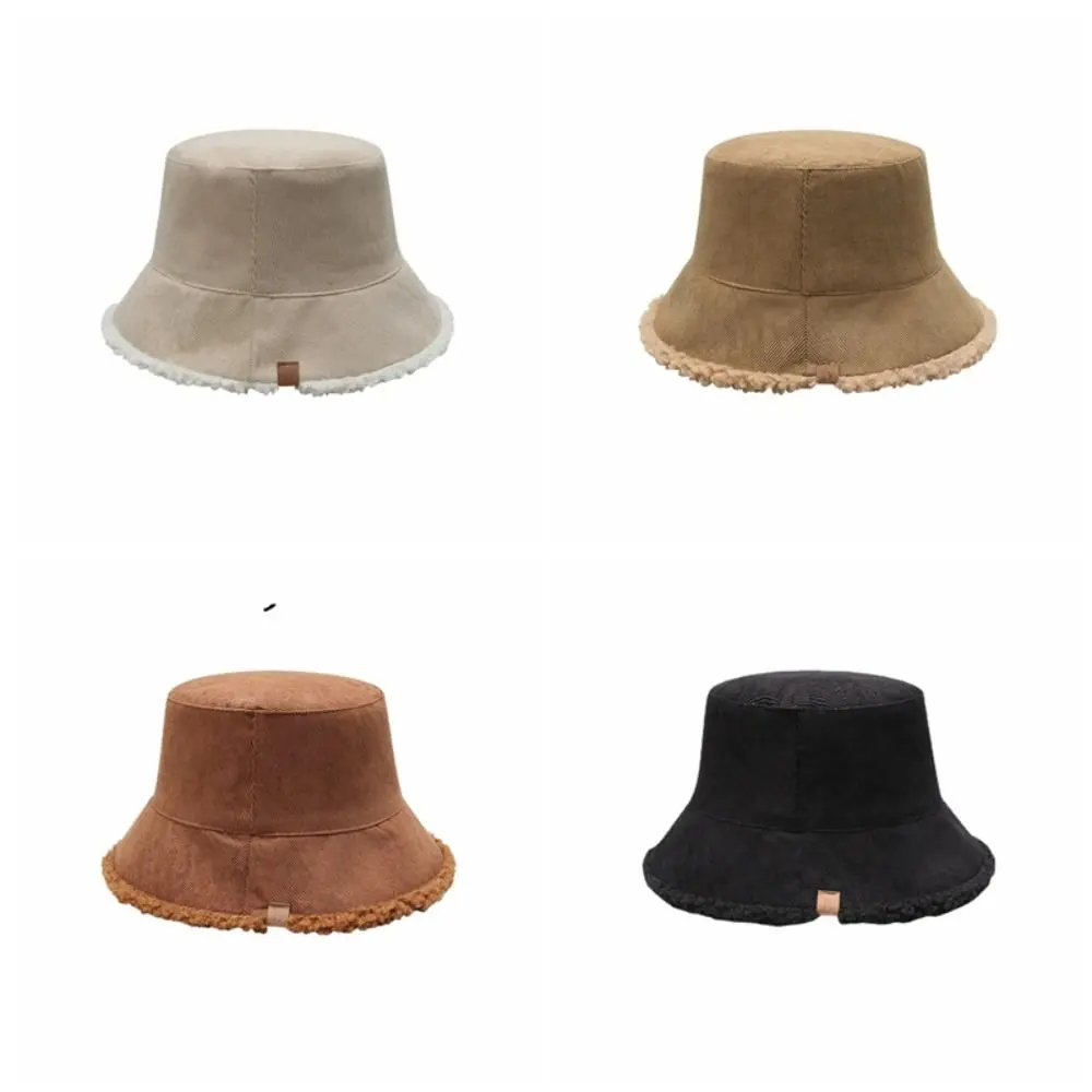 عادية صوف الضأن قبعة بحافة الحماية من الشمس مزدوجة الوجهين يرتدي القبعات النسائية الشتاء بسيطة رشاقته الدافئة لون نقي قبعات دافئة