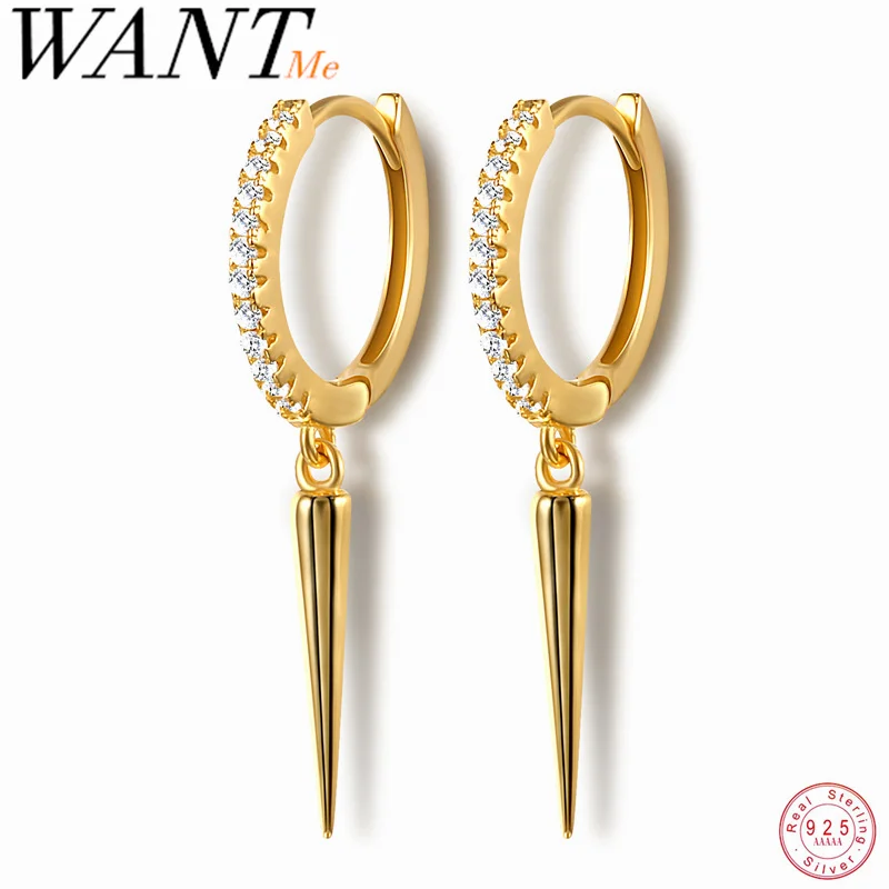 WANTME 925 Sterling Silver Bohemian Rivet Huggies Drop Earrings for Men Women Trend Simple INS Party Spiket Jewelry Accessories