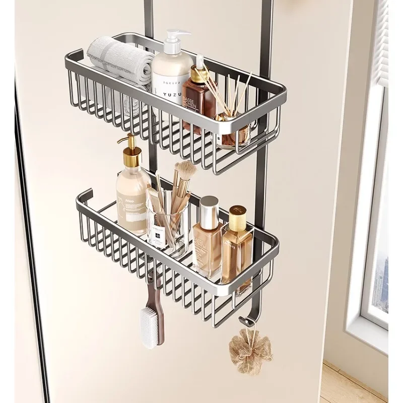 Hot Sale Nordic Non Free Bathroom Rack Hollow Out Drain Shower Room Hanging Basket Ventilated Breathable Glass Room Hanging Rack