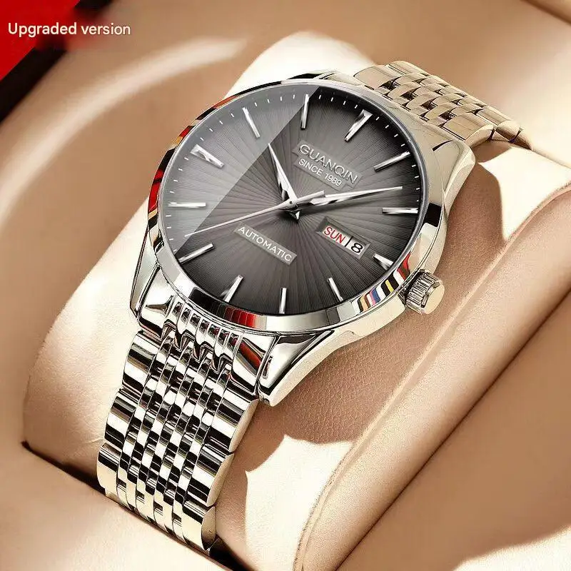 ساعة Guanqin ساعة ميكانيكية للرجال أوتوماتيكية بالكامل مقاومة للماء وإضاءة ليلية عصرية متدرجة اللون ساعة رجالية بسيطة ذات جودة سويسرية
