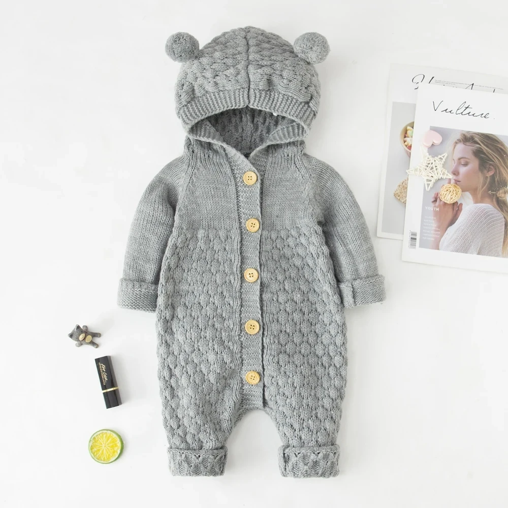 Hoodie Autumn Infant Baby Knit Rompers For Baby Boys Jumpsuit Winter Kids Overalls Baby Girl Clothes For Newborn Costumes 0-2 Y