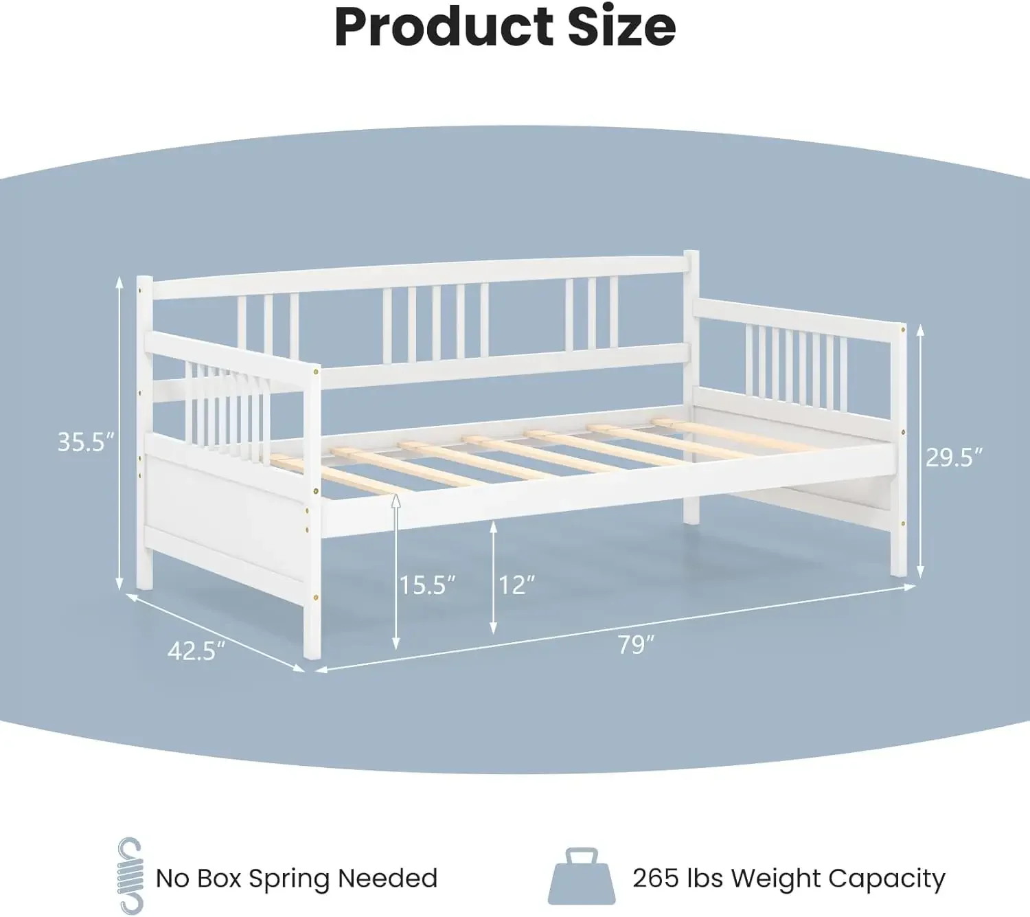 Wooden Sofa Bed Guest Bed with RailsDual-use Twin Size Platform Bed Frame for Living Room Bedroom, No Box Spring Needed, White