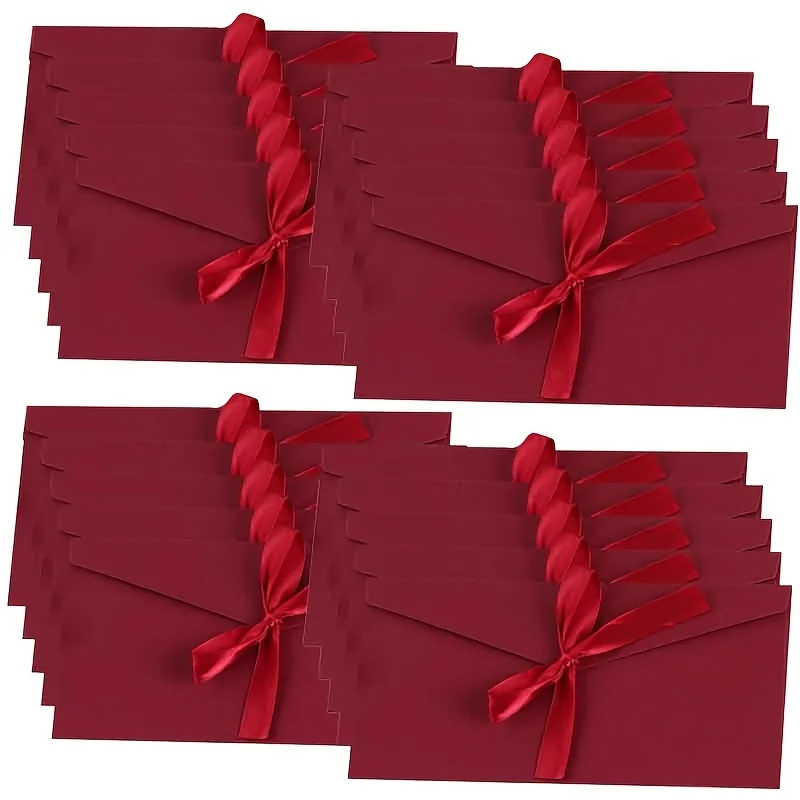 

15pc Elegant Red Gift Envelopes with Ribbon Bows, Invitation Envelopes Perfect for Birthdays