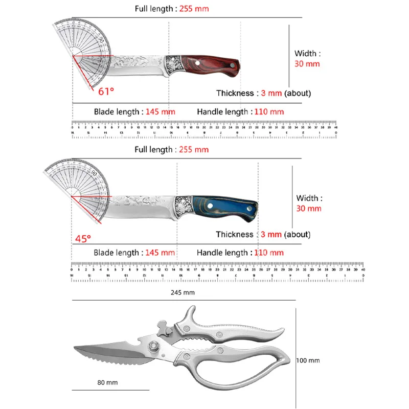 Professional Hand-Forged Meat Cleaver Butcher Knife Boning Knife Stainless Steel Chopping Knife Wooden Handle Kitchen Tools