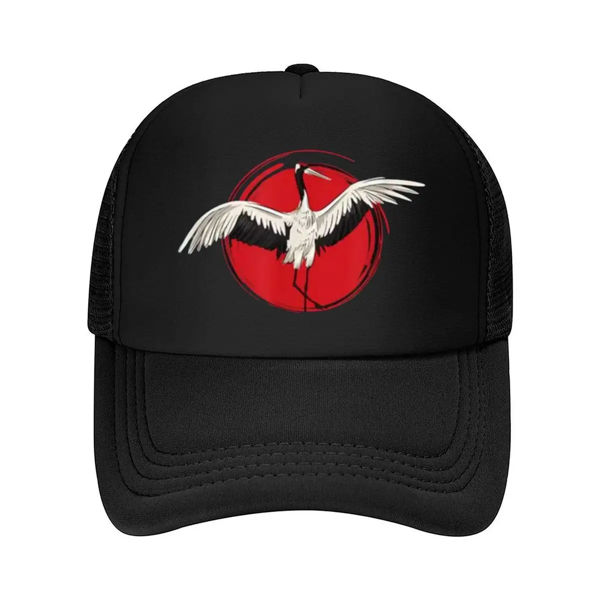 

Crane Symbol in Red Circle Mesh Baseball Cap