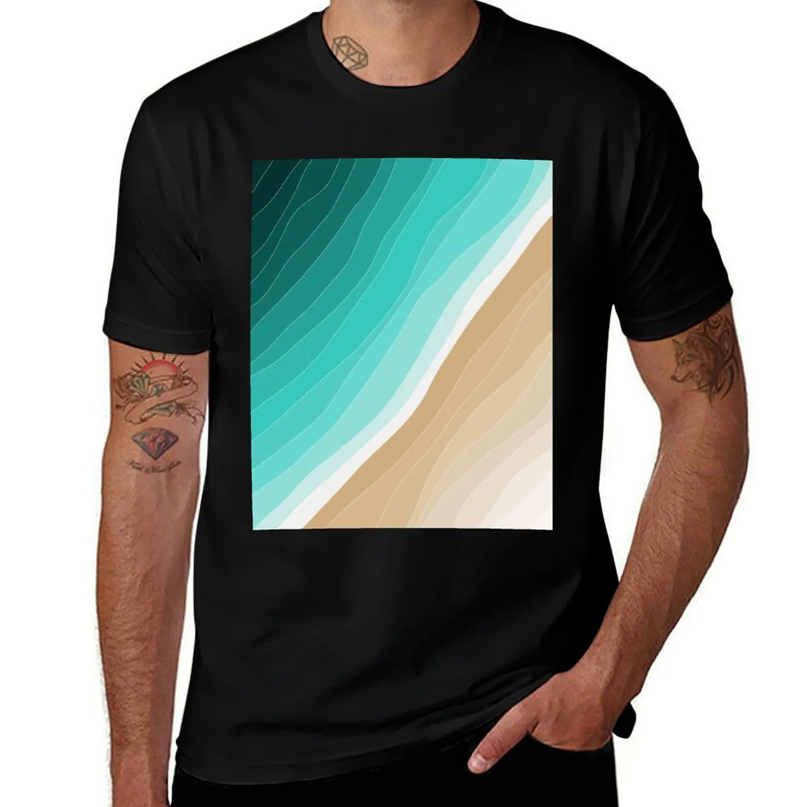 Tropical Beach Aerial 01 Turquoise T-Shirt Fitness Training Breathable Tee T-Shirt