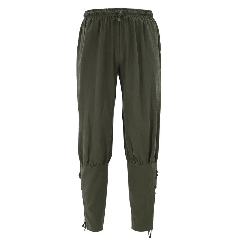 

Medieval Renaissance Court Prince Role Play Pants loween Costume Knight Tied Footed Trousers Loose Fit Casual Cotton Polye...