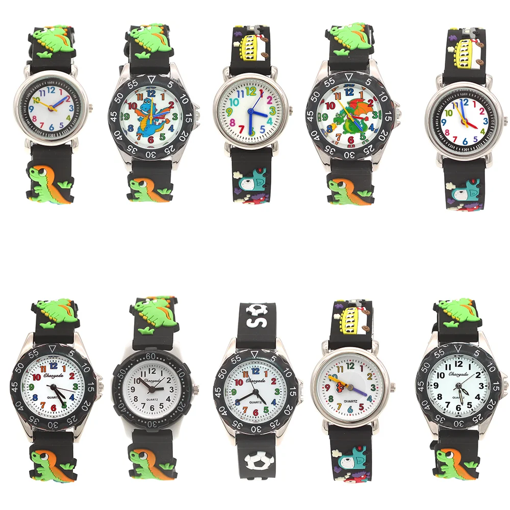 Venta al por mayor, 10 unids/lote, reloj para niños y niñas, reloj negro con correa de dibujos animados para niños