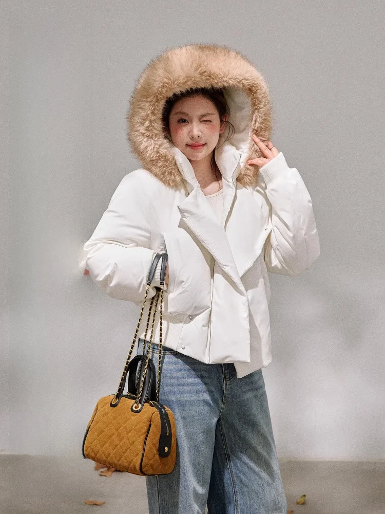 

Утепленная куртка-пальто с воротником-стойкой для полных женщин, молочно-белая, в корейском стиле, для повседневной носки...