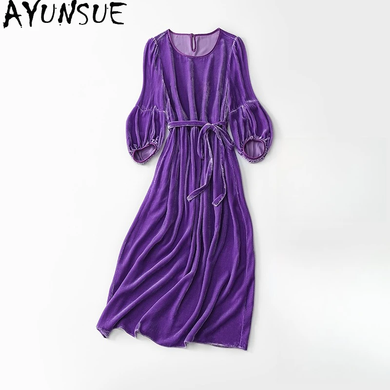 

AYUNSUE 100% натуральное шелковое осенне-зимнее платье, женское роскошное платье, высококачественные фиолетовые платья для женщин, вечерние женские одежды, Vestido