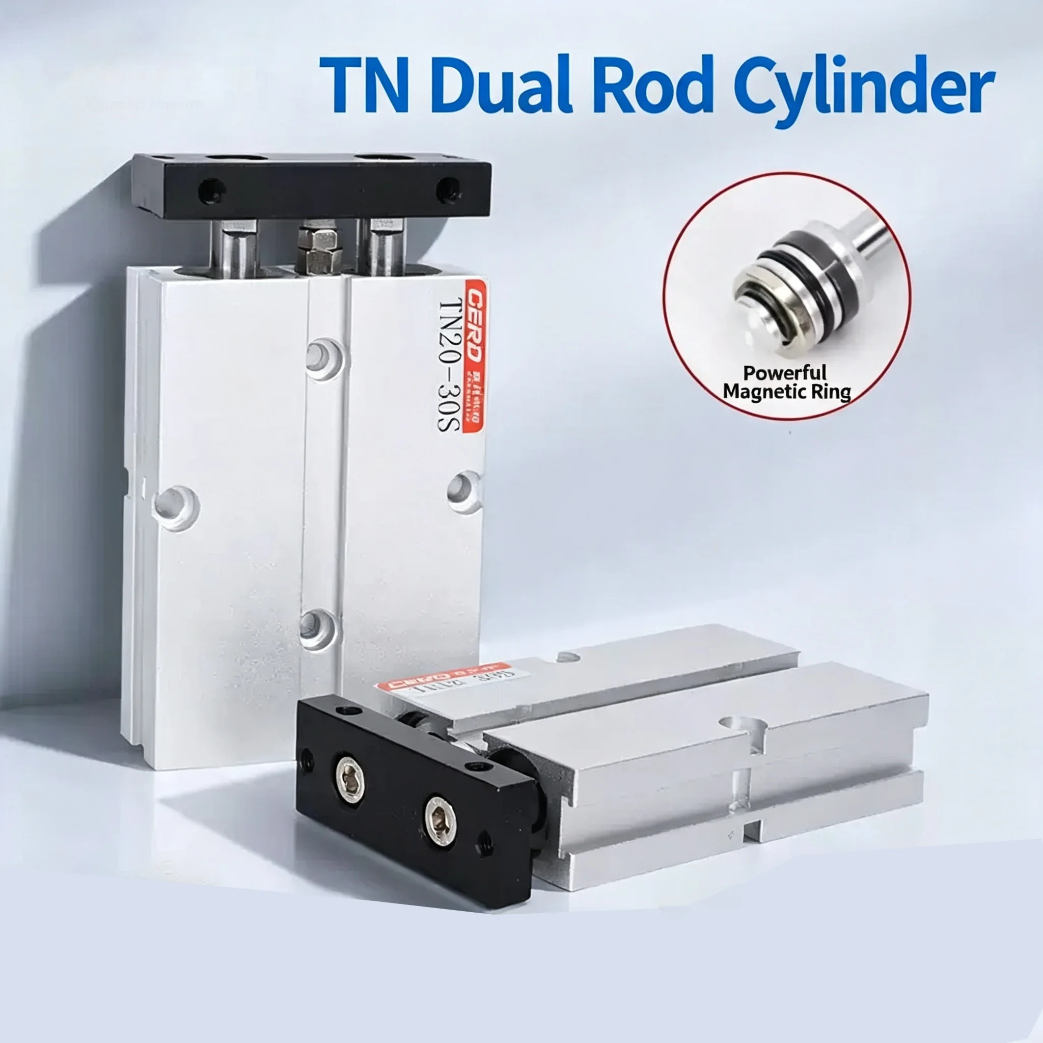 Cylinder Bore 10-32mm Stroke 10-150S TN16 TN Twin Rod Pneumatic Cylinder High Thrust Dual Piston Double Acting Air