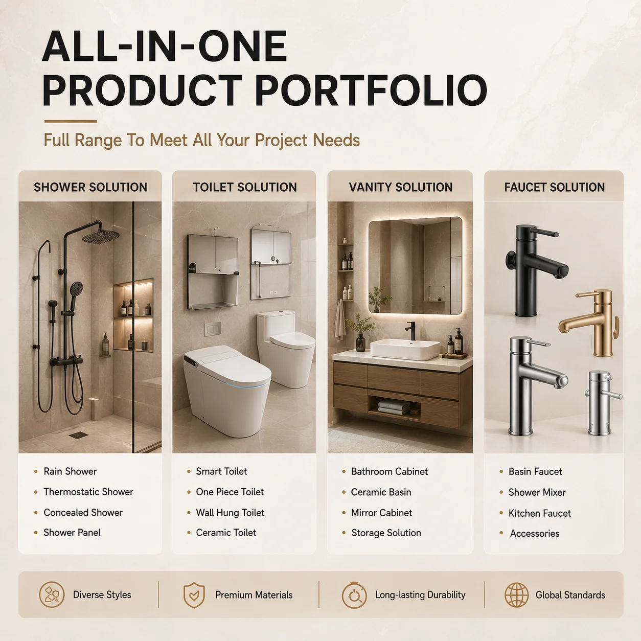 Modern Design Bathroom Set, Solid Wood Vanity, Bathtub, Smart Toilet, Complete Suite, Custom Size, High-Quality Fixtures