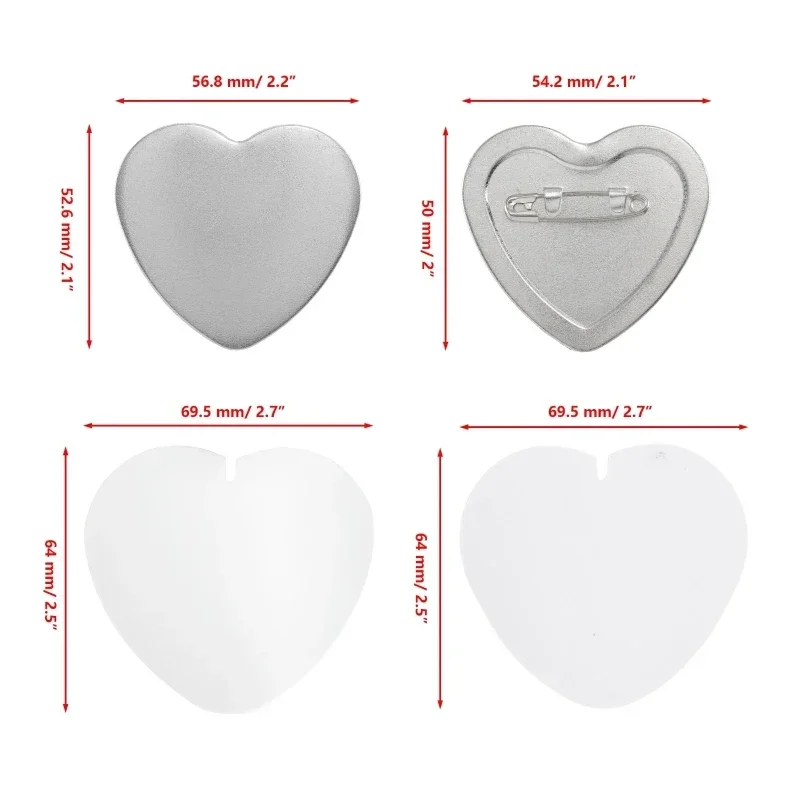 Pink Heart Shape 57*53mm Button Maker Machine Mold 100 Set Button Parts for Pin Badge Press Maker Slide Rail Machine DIY Making