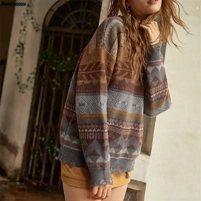 

Winter new women's fashion casual long-sleeved crew-neck printed sweater loose pullover