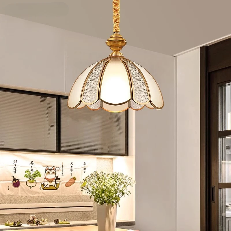 American Style All Copper Pendant Lamps Nordic Bar Kitchen Table LED Hanging Light Minimalist Retro Entrance Balcony Coffee Shop